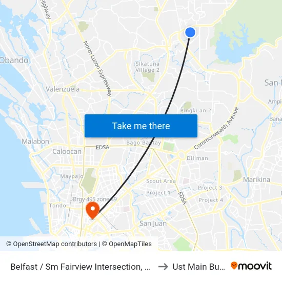Belfast / Sm Fairview Intersection, Quezon City to Ust Main Building map