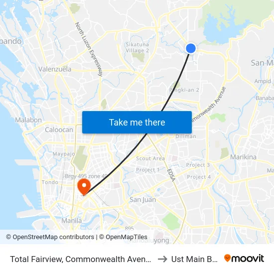 Total Fairview, Commonwealth Avenue, Quezon City to Ust Main Building map