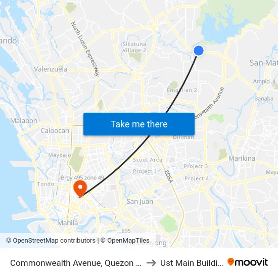 Commonwealth Avenue, Quezon City to Ust Main Building map