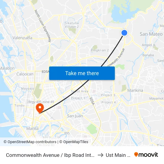 Commonwealth Avenue / Ibp Road Intersection, Quezon City to Ust Main Building map
