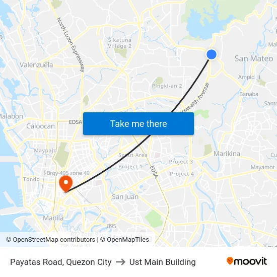 Payatas Road, Quezon City to Ust Main Building map