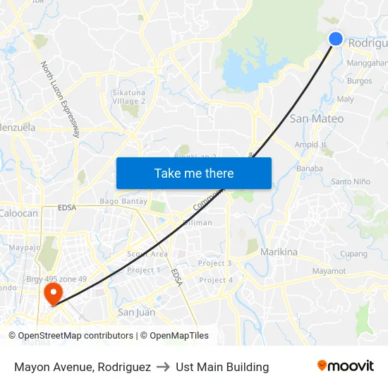 Mayon Avenue, Rodriguez to Ust Main Building map