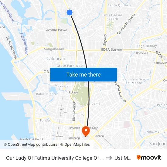 Our Lady Of Fatima University College Of Medicine, Macarthur Highway, Valenzuela City to Ust Main Building map
