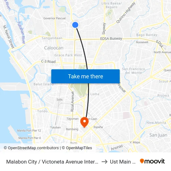 Malabon City / Victoneta Avenue Intersection, Malabon City to Ust Main Building map
