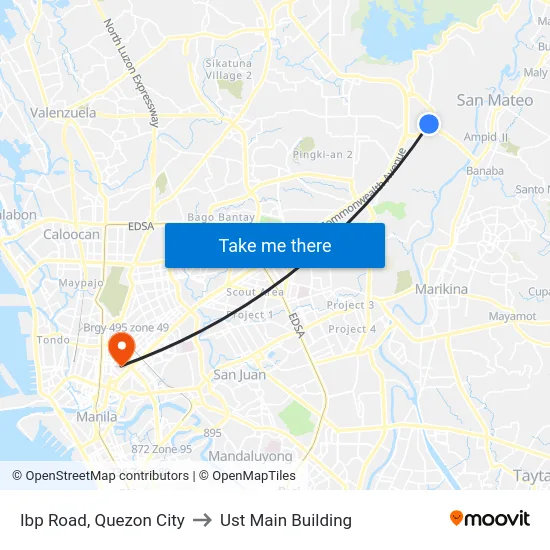 Ibp Road, Quezon City to Ust Main Building map