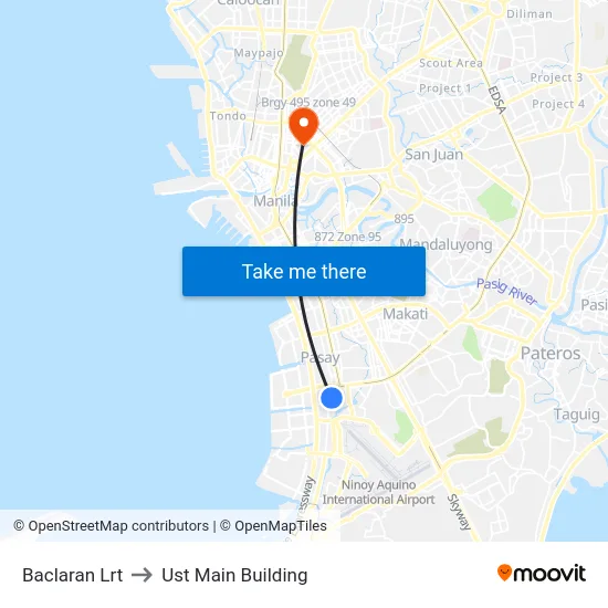 Baclaran Lrt to Ust Main Building map