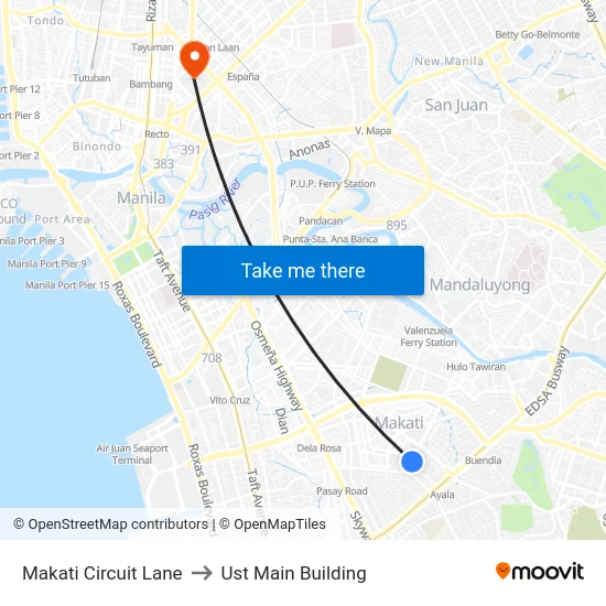 Makati Circuit Lane to Ust Main Building map