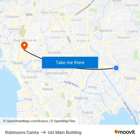 Robinsons Cainta to Ust Main Building map