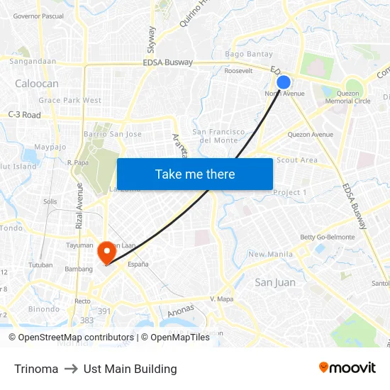 Trinoma to Ust Main Building map