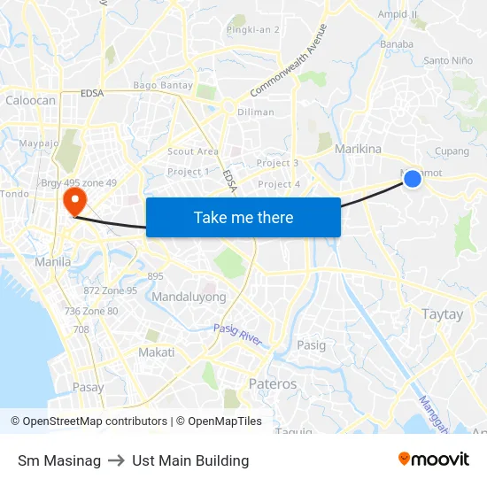 Sm Masinag to Ust Main Building map