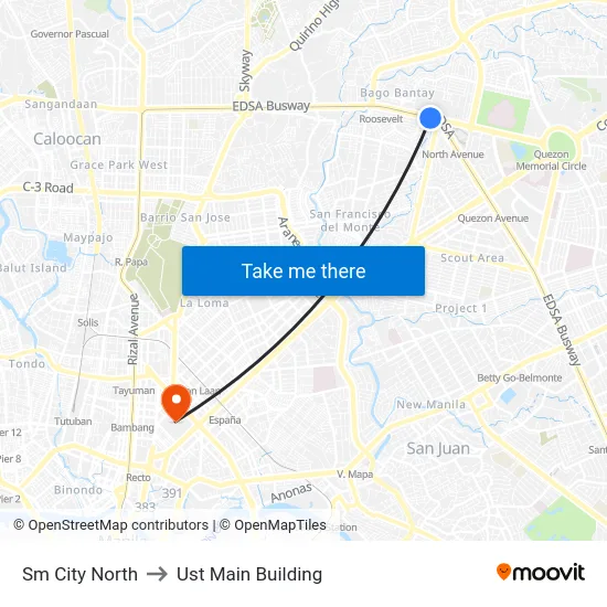 Sm City North to Ust Main Building map