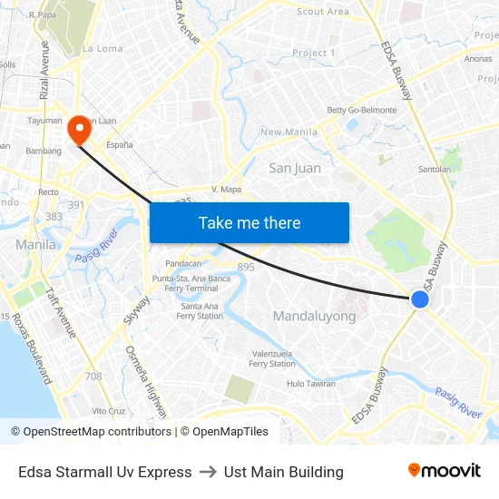 Edsa Starmall Uv Express to Ust Main Building map