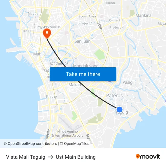 Vista Mall Taguig to Ust Main Building map