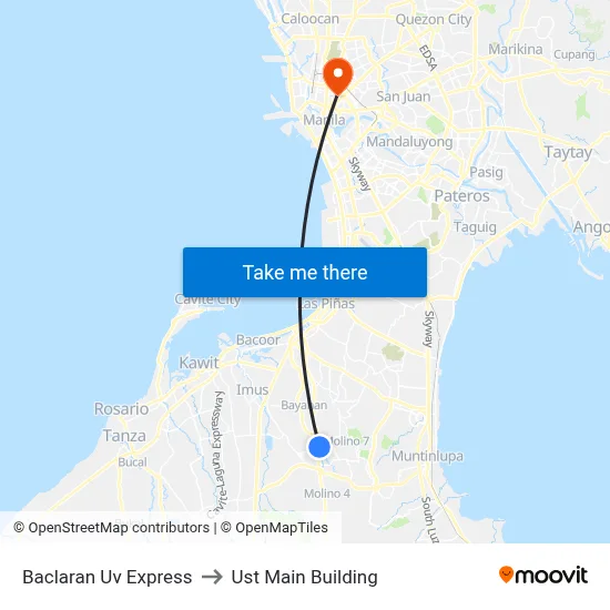 Baclaran Uv Express to Ust Main Building map