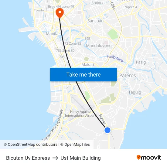Bicutan Uv Express to Ust Main Building map