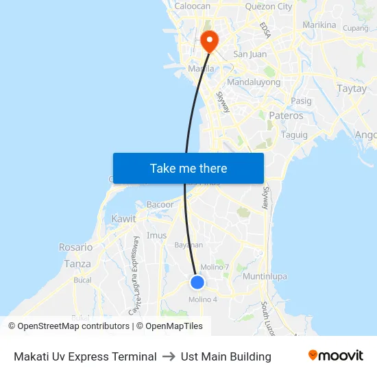 Makati Uv Express Terminal to Ust Main Building map