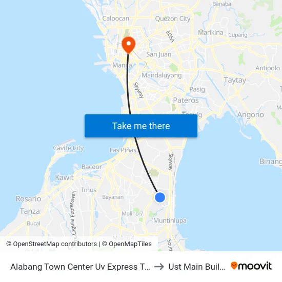 Alabang Town Center Uv Express Terminal to Ust Main Building map