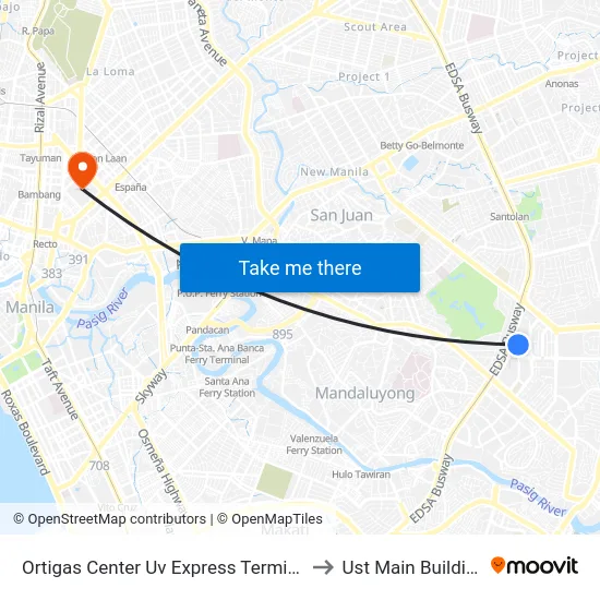 Ortigas Center Uv Express Terminal to Ust Main Building map