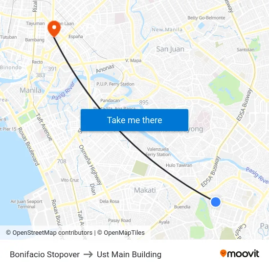 Bonifacio Stopover to Ust Main Building map