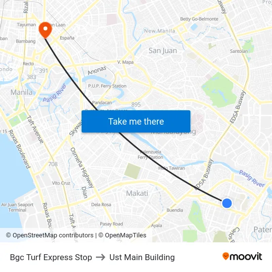Bgc Turf Express Stop to Ust Main Building map