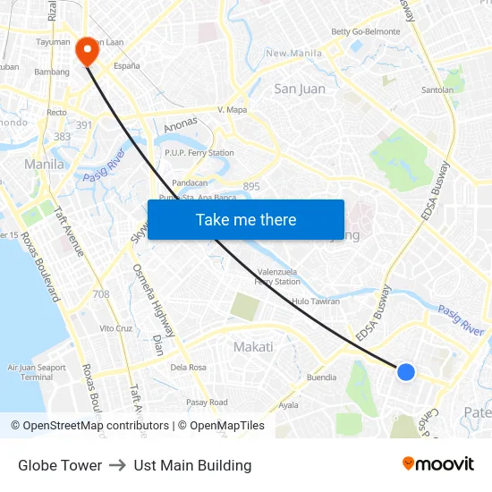 Globe Tower to Ust Main Building map
