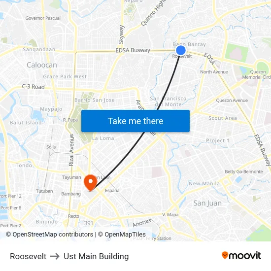Roosevelt to Ust Main Building map