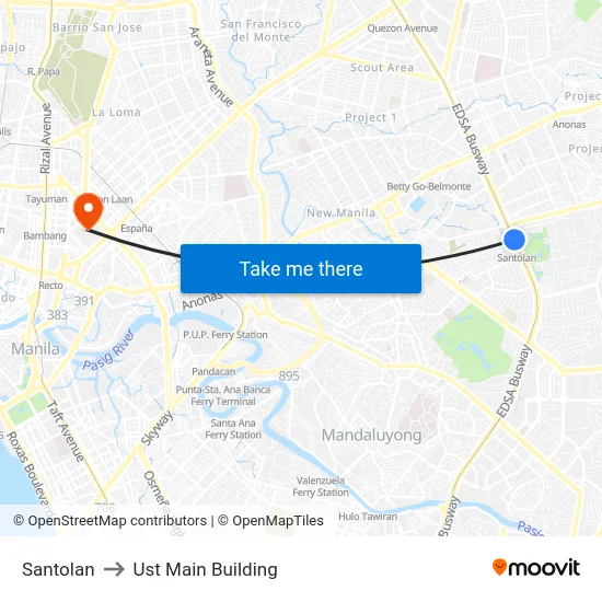 Santolan to Ust Main Building map