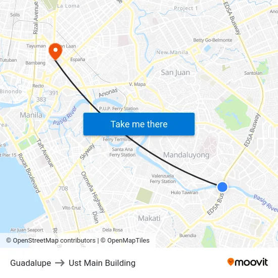 Guadalupe to Ust Main Building map