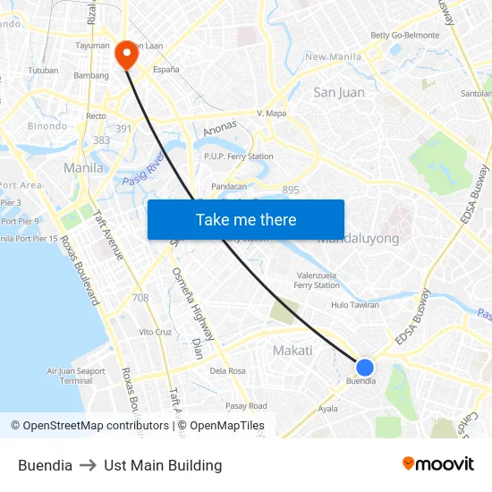 Buendia to Ust Main Building map