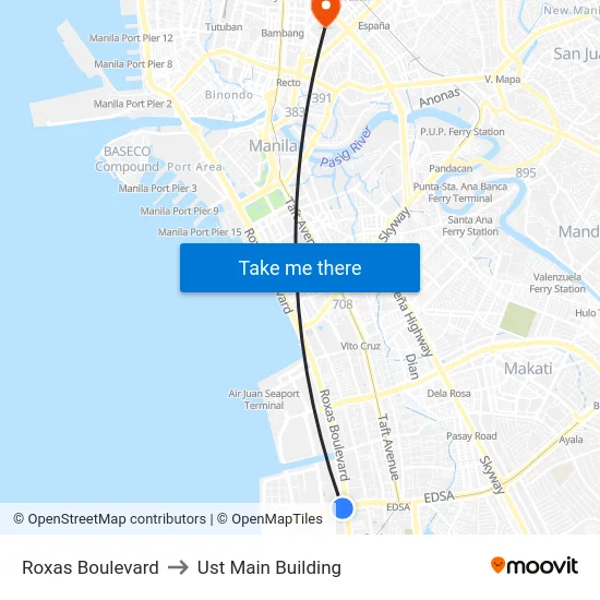 Roxas Boulevard to Ust Main Building map