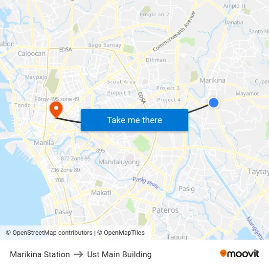 Marikina Station to Ust Main Building map
