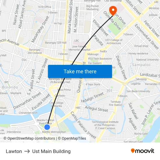 Lawton to Ust Main Building map