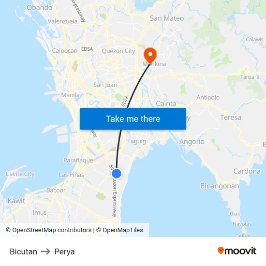 Bicutan to Perya map