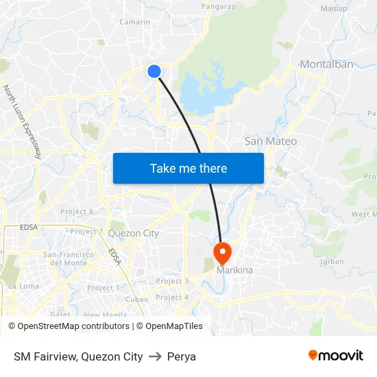 SM Fairview, Quezon City to Perya map
