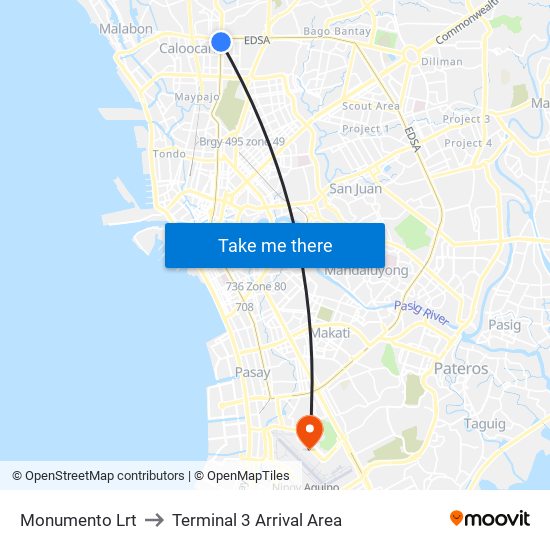 Monumento Lrt to Terminal 3 Arrival Area map