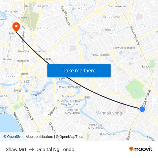 Shaw Mrt to Ospital Ng Tondo map
