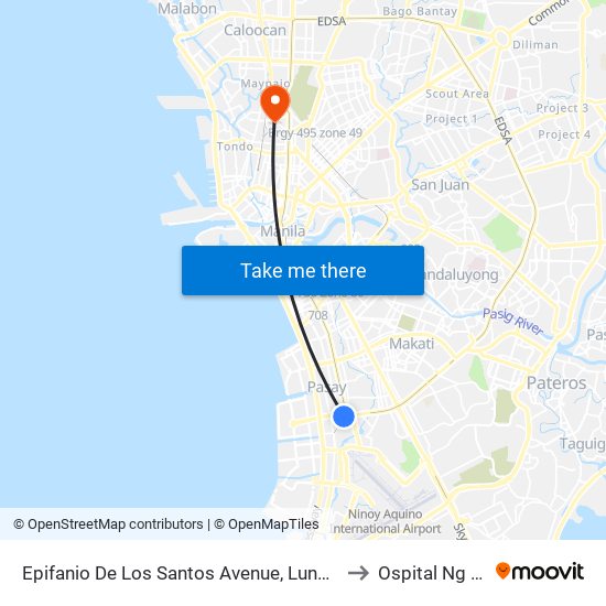 Epifanio De Los Santos Avenue, Lungsod Ng Pasay to Ospital Ng Tondo map