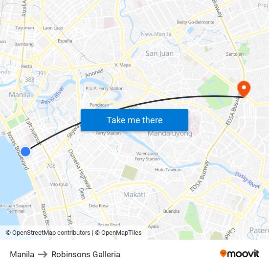 Manila to Robinsons Galleria map