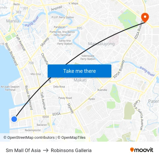 Sm Mall Of Asia to Robinsons Galleria map