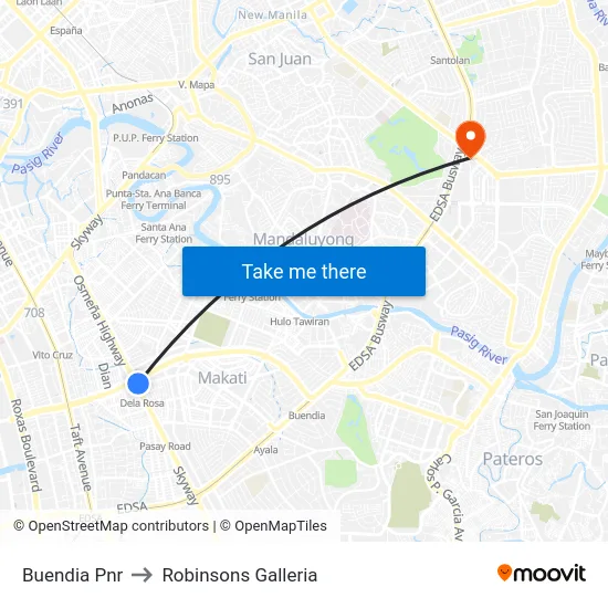Buendia Pnr to Robinsons Galleria map