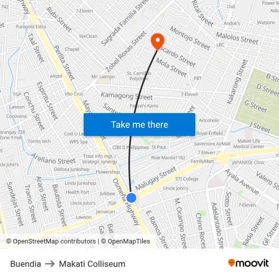 Buendia to Makati Colliseum map