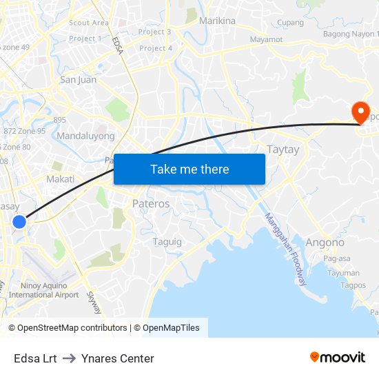 Edsa Lrt to Ynares Center map