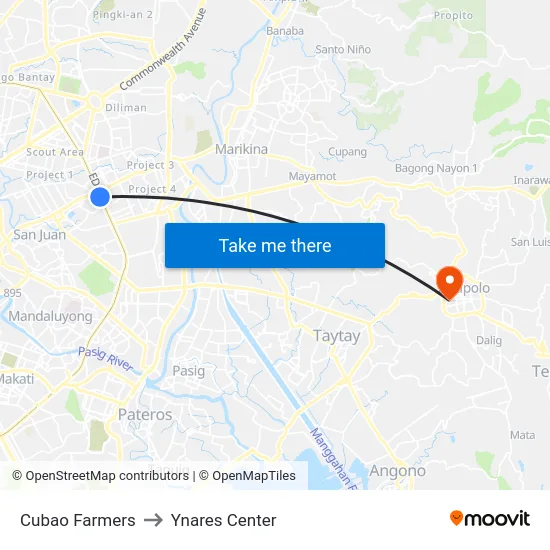 Cubao Farmers to Ynares Center map