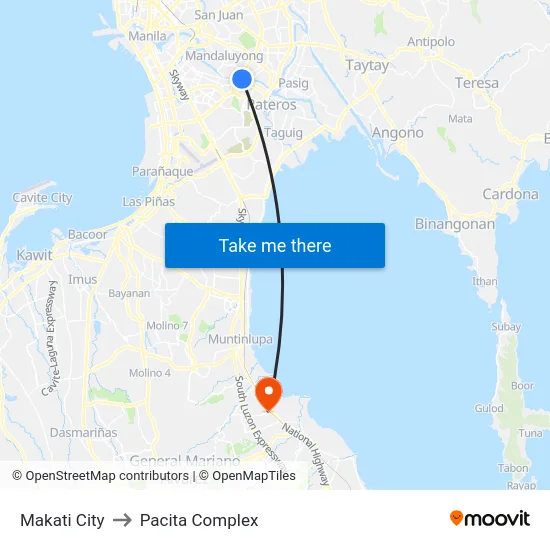 Makati City to Pacita Complex map