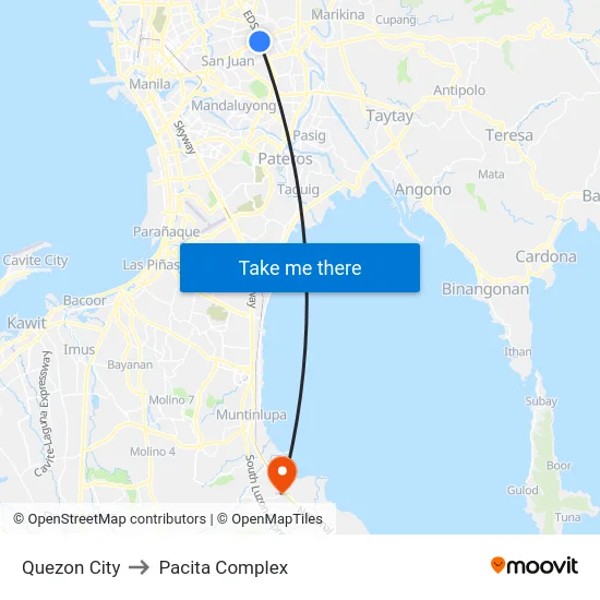 Quezon City to Pacita Complex map