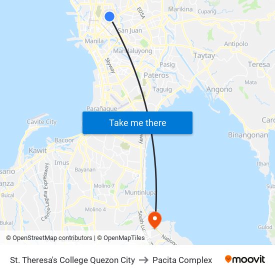 St. Theresa's College Quezon City to Pacita Complex map