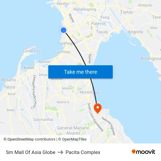 Sm Mall Of Asia Globe to Pacita Complex map