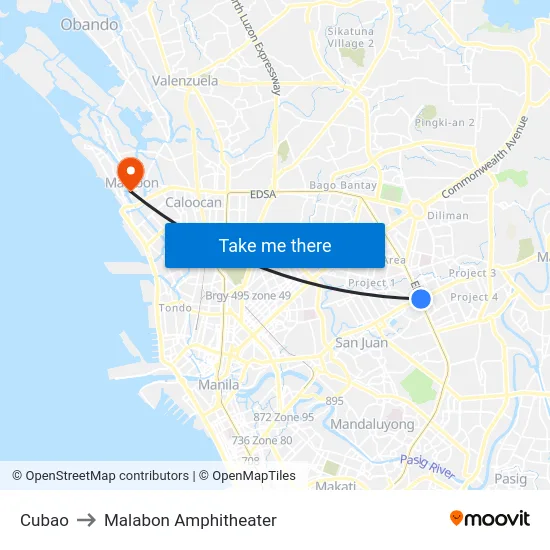 Cubao to Malabon Amphitheater map