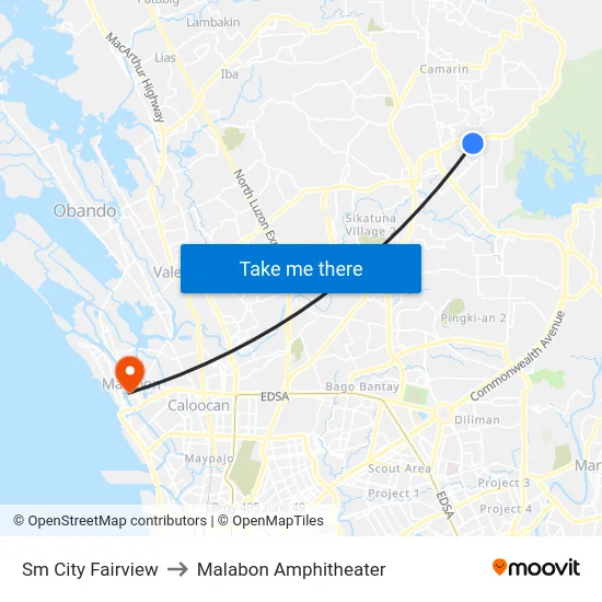 Sm City Fairview to Malabon Amphitheater map