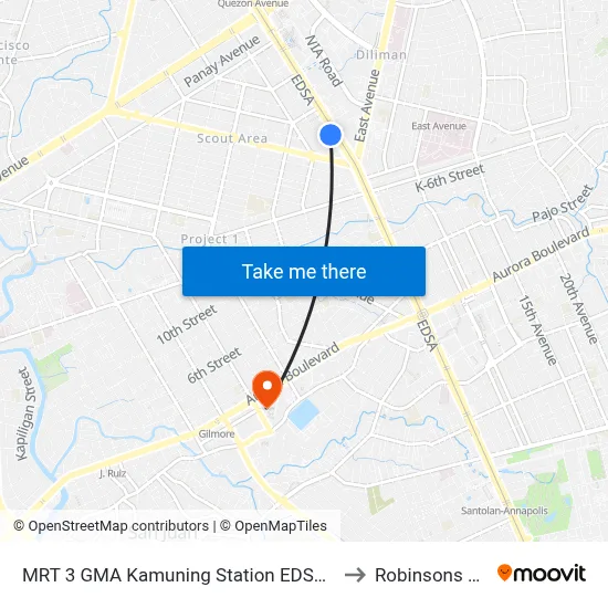 MRT 3 GMA Kamuning Station EDSA Quezon City Manila to Robinsons Magnolia map
